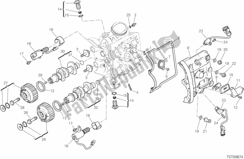 Alle onderdelen voor de Horizontaal Hoofdtimingsysteem van de Ducati Multistrada 1260 ABS 2020